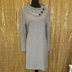 Kaileigh Gray Sweater Dress Long Sleeve Cowl Neck size L.